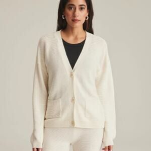 Naadam Off-White Cream Chunky Textured Balloon Sleeve Cardigan SZ Small